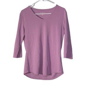 Seg’ments Essentials Tencel 3/4 Sleeve V Neck Top Size Small Purple